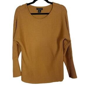 Rachel Zoe Medium M Brown Orange Ribbed Scoop Neck Sweater Long Sleeve Cotton